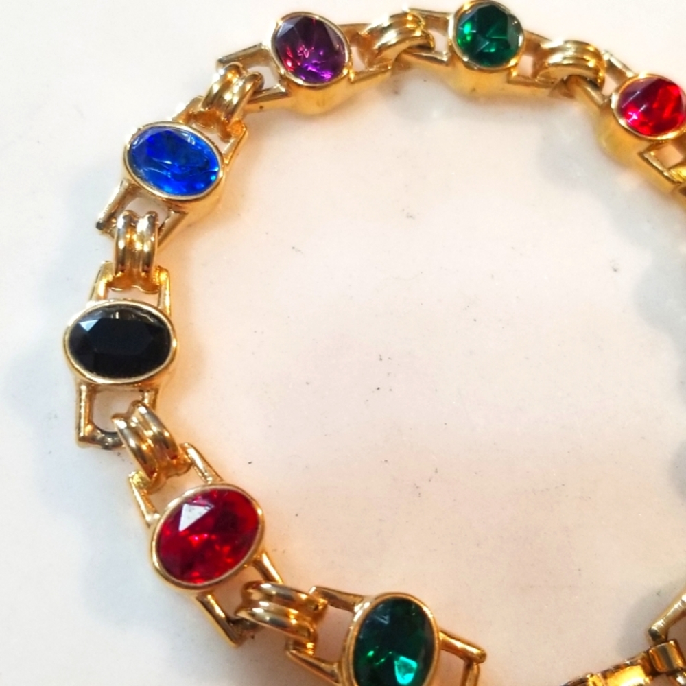 Vintage Multicolor Crystal Bracelet Gold Setting